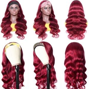 Short Burgundy Body Wave Headband Human Hair Wigs